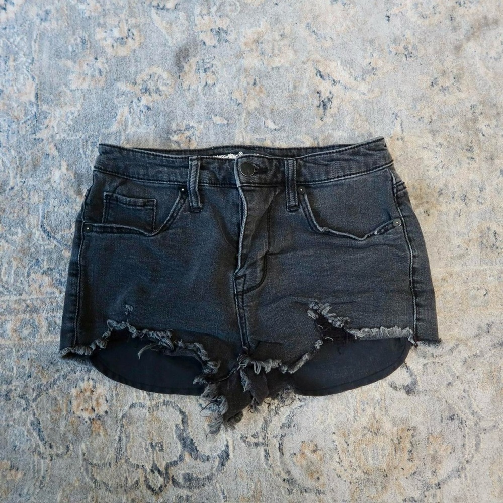 Black High Rise Denim Shorts